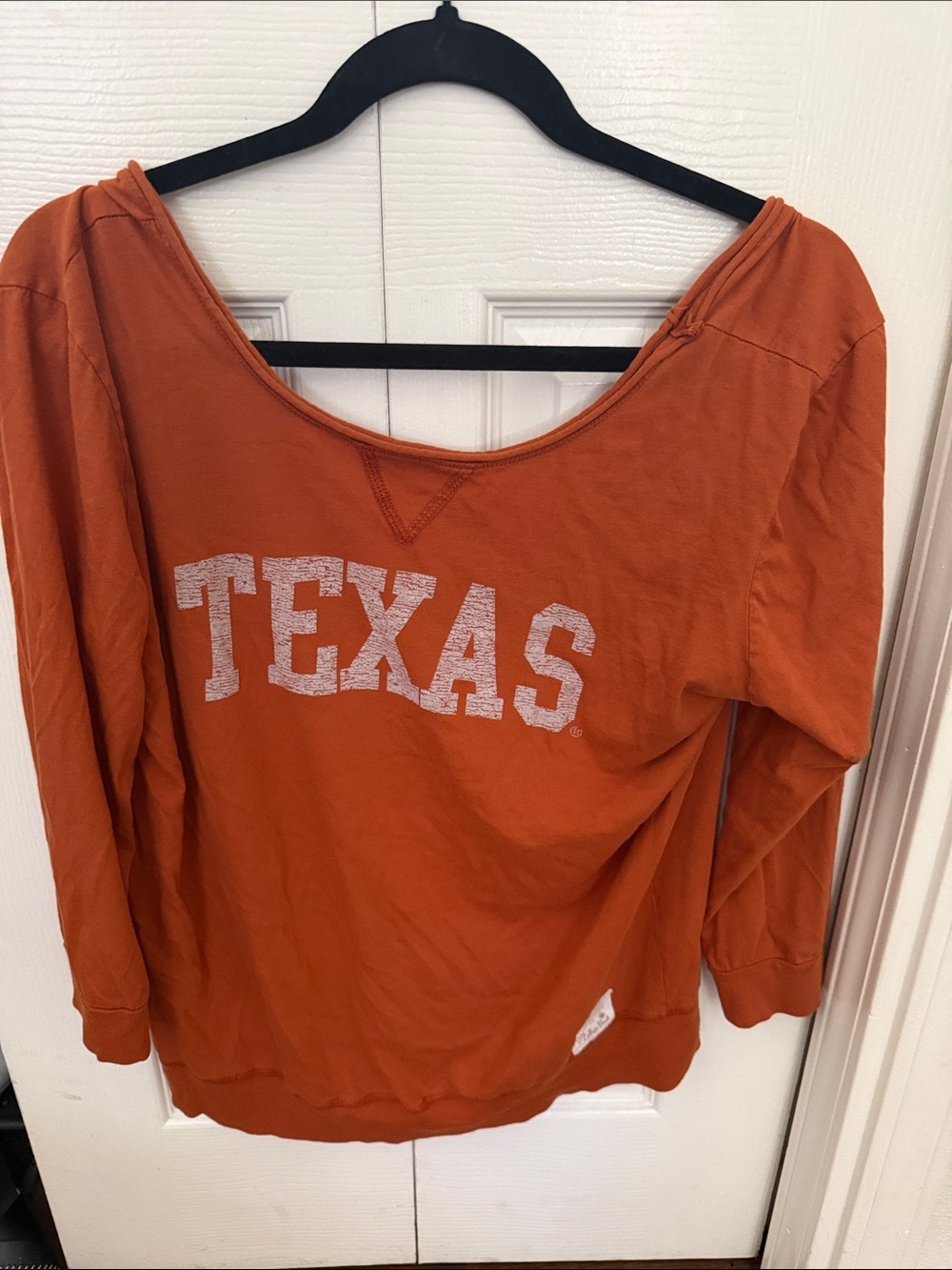 Women’s Texas Scoop-Neck Pullover Sweatshirt - Orange-off the shoulder